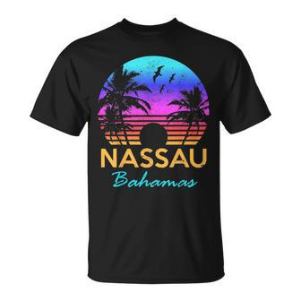 Nassau Bahamas Beach Trip Retro Sunset Summer Vibes Graphic Bahamas Funny Gifts Unisex T-Shirt | Mazezy