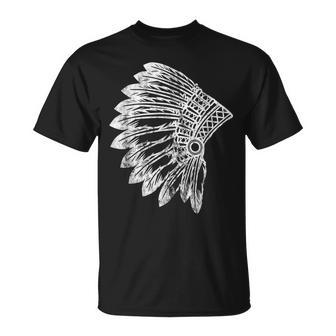 Native American Feather Headdress Indian Chief Tribes Pride Unisex T-Shirt | Mazezy