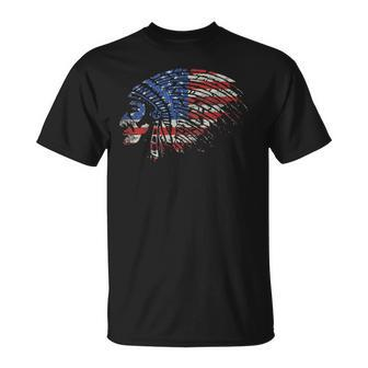 Native American Flag Red White Blue Headdress Distressed Unisex T-Shirt | Mazezy