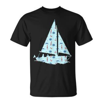 Nautical Sailboat Sring Wheel Anchor Pattern Unisex T-Shirt | Mazezy