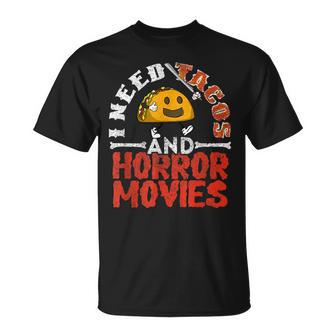 I Need Tacos And Horror Movies Horror Taco Halloween Halloween T-Shirt | Mazezy