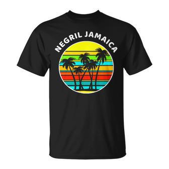 Negril Jamaica Palm Trees Silhouette Sunset Jamaica T-Shirt | Mazezy