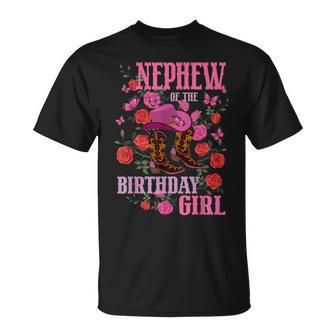 Nephew Of The Birthday Girl Cowgirl Boots Pink Matching Unisex T-Shirt | Mazezy