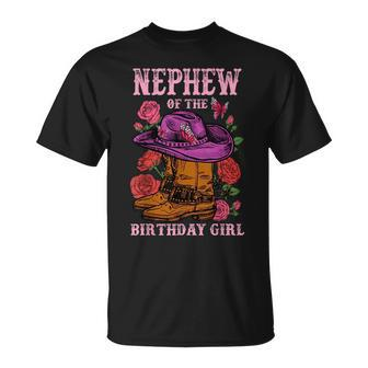 Nephew Of The Birthday Girl Pink Boots Cowgirl Matching Unisex T-Shirt | Mazezy