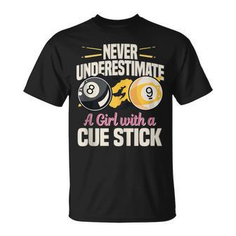 Never Underestimate A Girl With A Cue Stick Pool Player Unisex T-Shirt - Seseable