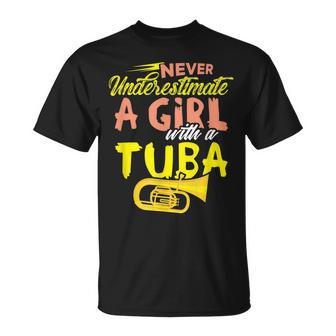 Never Underestimate A Girl With A Tuba Design Unisex T-Shirt | Mazezy