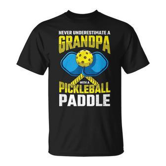 Never Underestimate A Pickleball Grandpa Player Vintage Gift For Mens Unisex T-Shirt - Seseable
