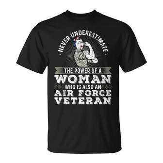 Never Underestimate A Woman Air Force Veteran Soldier Unisex T-Shirt - Seseable