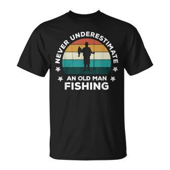 Never Underestimate An Old Man Fishing Fun Catching Fish Unisex T-Shirt - Seseable