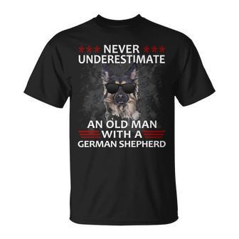 Never Underestimate An Old Man German Shepherd Dog Gift Unisex T-Shirt - Seseable