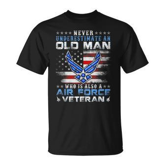 Never Underestimate An Old Man Us Air Force Veteran Vintage Unisex T-Shirt - Seseable