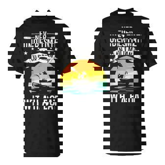 Never Underestimate An Old Man With A Boat Boating Old Man Funny Gifts Unisex T-Shirt | Mazezy