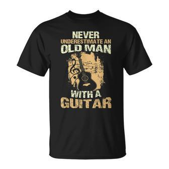 Never Underestimate An Old Man With A Guitar String Music Old Man Funny Gifts Unisex T-Shirt | Mazezy