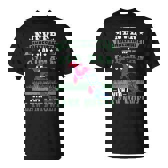 Never Underestimate An Old Men Lawn Mower Funny Garden Gift For Mens Unisex T-Shirt - Seseable