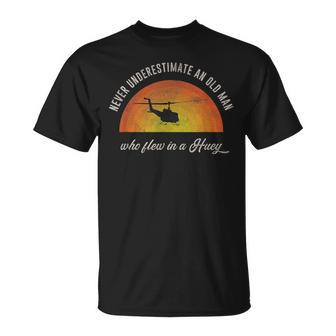 Never Underestimate Old Huey Helicopter Pilot Sunset Vietnam Pilot Funny Gifts Unisex T-Shirt | Mazezy