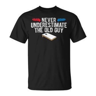 Never Underestimate The Old Guy Cornhole Gift For Mens Unisex T-Shirt | Mazezy