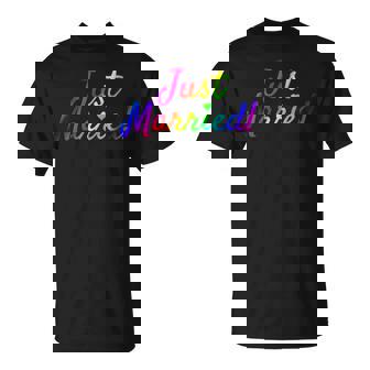 Newlywed Just Married Gay Lesbian Lgbt Wedding Honeymoon Unisex T-Shirt | Mazezy