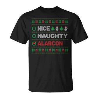 Nice Naughty Alarcon Christmas List Ugly Sweater T-Shirt | Mazezy DE