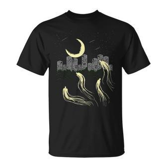 Night Sky Moon Star Building Ghost City Galaxy Horror Ghost T-Shirt | Mazezy DE