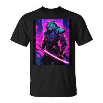 Nights Warrior Featuring A Tiger Samurai In The Darkness Unisex T-Shirt - Seseable