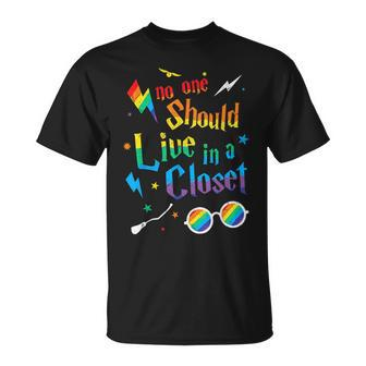 No One Should Live In A Closet Lgbtq Proud Ally Gay Pride Unisex T-Shirt - Seseable