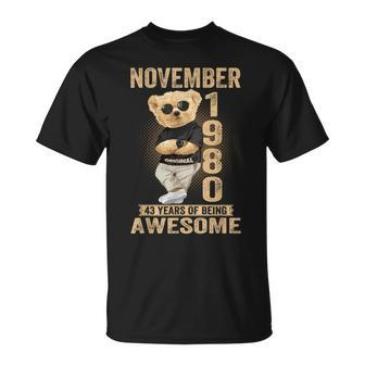 November 1980 43Th Birthday 2023 43 Years Of Being Awesome T-Shirt | Mazezy