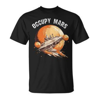 Occupy Mars Space Explorer Astronomy Rocket Science Unisex T-Shirt | Mazezy