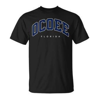 Ocoee Florida Fl Varsity Style Navy Text T-Shirt | Mazezy
