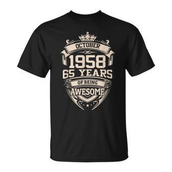 October 1958 65 Years Of Being Awesome 65Th Birthday T-Shirt - Seseable