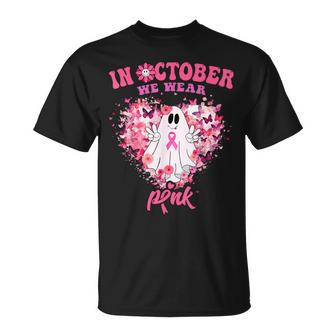 October We Wear Pink Breast Cancer Warrior Ghost Halloween T-Shirt - Thegiftio UK