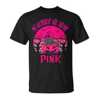 In October We Wear Pink Cute Cat Breast Cancer Awareness T-Shirt