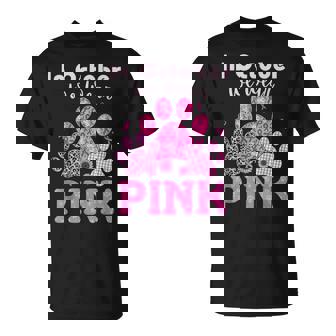 In October We Wear Pink Dog Cat Paw Breast Cancer Awareness T-Shirt