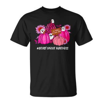 In October We Wear Pink Ghosts & Pumpkins For Breast Cancer T-Shirt - Seseable