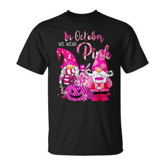 In October We Wear Pink Gnomes Halloween Breast Cancer T-Shirt - Thegiftio UK