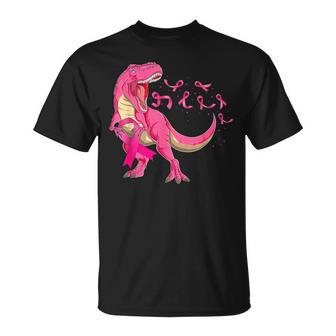 In October We Wear Pink T Rex Dinosaur Boys Breast Cancer T-Shirt - Seseable