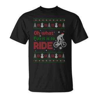 Oh What Fun It Is To Ride Bike Ugly Christmas Sweater T-Shirt - Monsterry UK