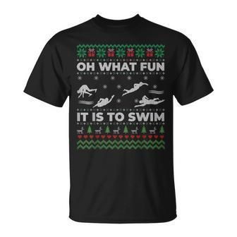 Oh What Fun It Is To Swim Ugly Christmas Sweater T-Shirt - Monsterry