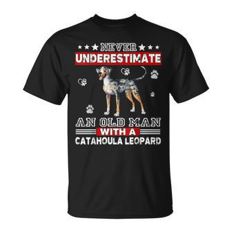 Old Man With A Catahoula Leopard Dog Funny T Old Man Funny Gifts Unisex T-Shirt | Mazezy