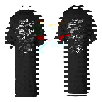 Oneguntwogunredgunbluegun Funny Unisex T-Shirt | Mazezy