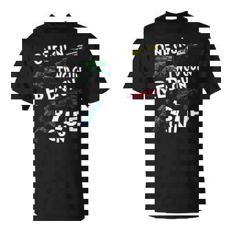 Oneguntwogunredgunbluegun Humor Unisex T-Shirt | Mazezy