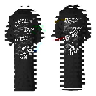 Oneguntwogunredgunbluegun Unisex T-Shirt | Mazezy