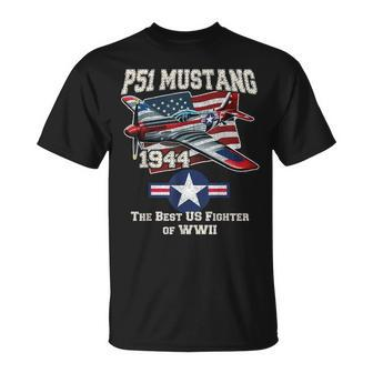 P51 Mustang Ww2 Warbird Plane American Flag Military Unisex T-Shirt - Monsterry