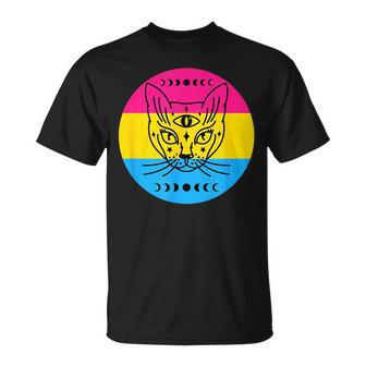 Pan Pride Subtle Pansexual Lgbtq Lgbt Cat And Moon Phase Unisex T-Shirt | Mazezy
