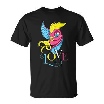 Pansexual Bird Love Subtle Pan Pride Flag Unisex T-Shirt | Mazezy
