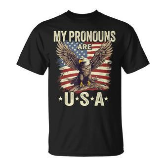 Patriotic American Flag Eagle 4Th July My Pronouns Are Usa T-Shirt - Seseable