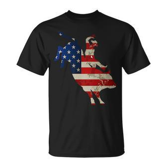 Patriotic American Rodeo Bull Riding Flag Perfect Cowboy Patriotic Funny Gifts Unisex T-Shirt | Mazezy