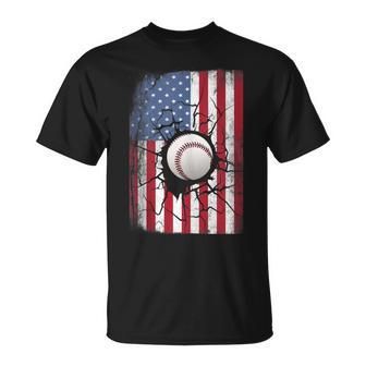 Patriotic Baseball July 4Th Men American Flag Usa Boys Unisex T-Shirt | Mazezy
