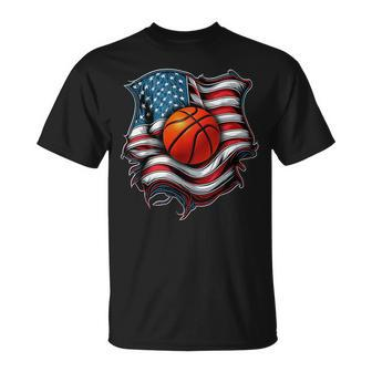 Patriotic Basketball 4Th Of July Men Usa American Flag Boys Unisex T-Shirt | Mazezy