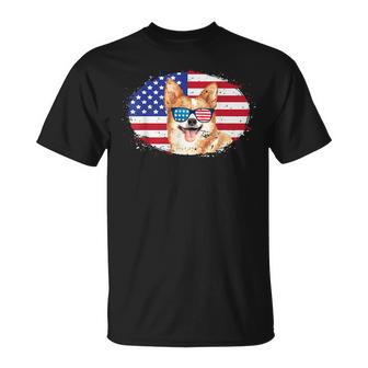 Patriotic Corgi Dog 4Th Of July Sunglasses Usa Grunge Flag Unisex T-Shirt | Mazezy