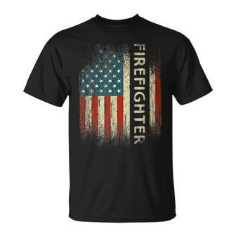 Patriotic Firefighter Gifts American Usa Flag Funny Gift For Mens Unisex T-Shirt | Mazezy